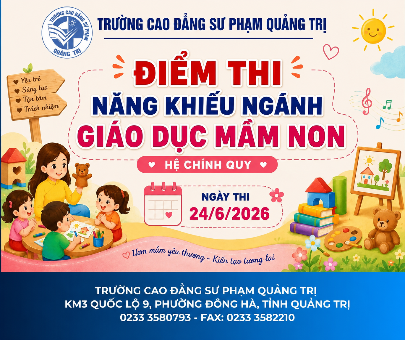 ĐIỂM THI NĂNG KHIẾU NGÀNH GIÁO DỤC MẦM NON, HỆ CHÍNH QUY, NGÀY THI 24/6/2026